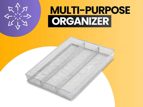 YBM Home Metal Silverware Organizer for In-Drawer Cutlery Storage, 3 Compartment Mesh Flatware Tray for Kitchen Utensils