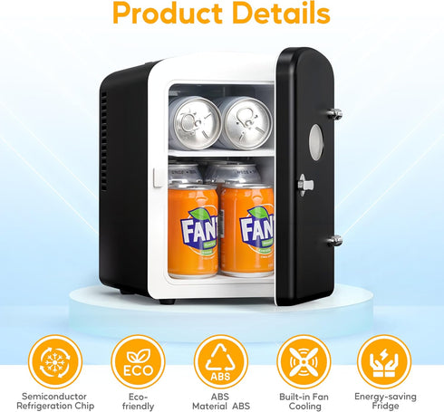 HealSmart Portable Mini Fridge, 6 Liter 9 Can Cooler and Warmer Compact Refrigerators with Observation Window,