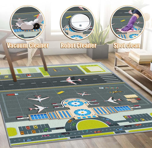 31x47in) Kids Rug,Children's Room Rug, Fun Airport Kids Play Mat,Aerodrome Traffic System Playmat Carpet, Rail City