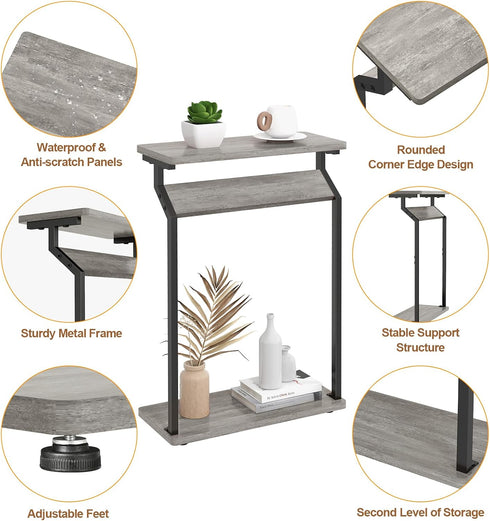 Livofloral Narrow End Tables for Small Spaces, Skinny Grey Side Table Living Room, Small Narrow Side Table for Couch