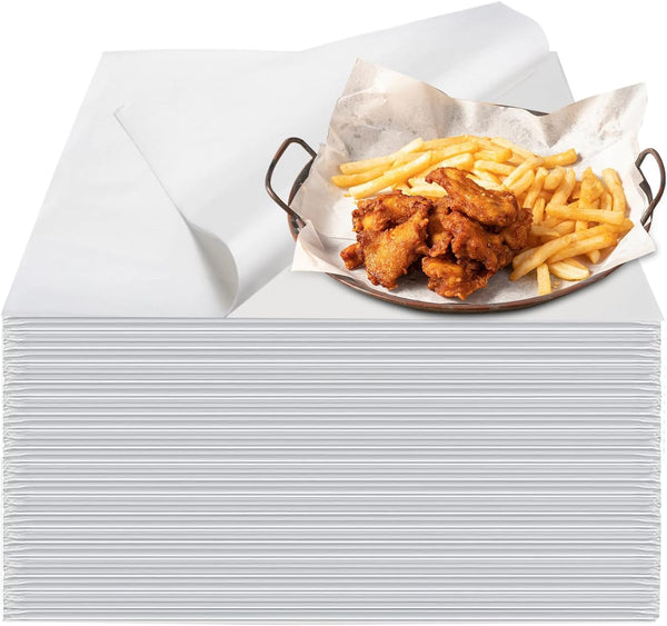 100PCS Deli Paper Sheets 12 12", Unbleached White Wax Paper for Food Basket Liners