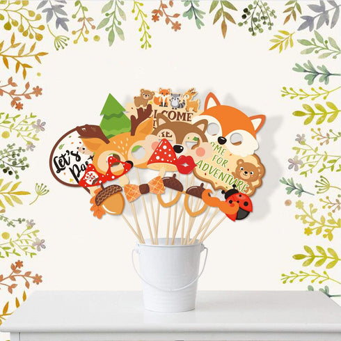 35 PCS Woodland Animal Photo Booth Props - Wild One Camping Theme Party Favors for Baby Shower Birthday Supplies