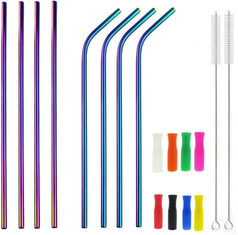 12 Inch Colorful Stainless Steel Straws, 8pcs Ultra Long Reusable Rainbow Metal Drinking Straws