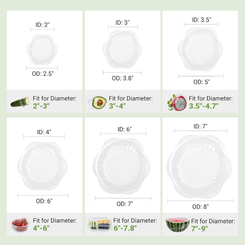 Silicone Stretch Lids for Food Storage, Reusable Elastic Bowl Covers for Containers, Food Grade Silicone Microwave Cover
