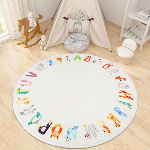 Rug,5.2 Round ABC Kids ft Animal Alphabet Playroom Rug,Washable Non-Slip Cute Nursery Rug for Kids Room,Educational Kid