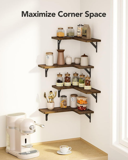 Set 4 Amada HOMEFURNISHING Corner Floating Shelves, of Corner Wall Shelves, Shelves for Wall Decor, Corner Wood Shelves