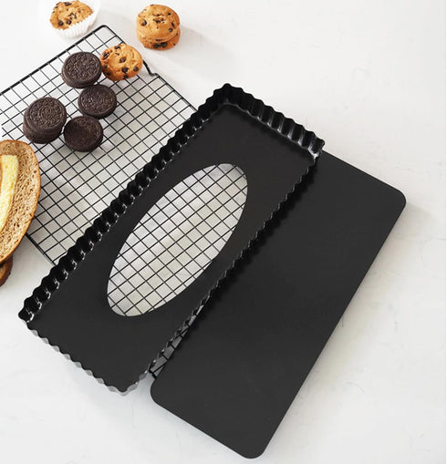 Tosnail 2 Pack Non-Stick Quiche Pan 14" x 5.75" with Removable Bottom Tart Baking Pan