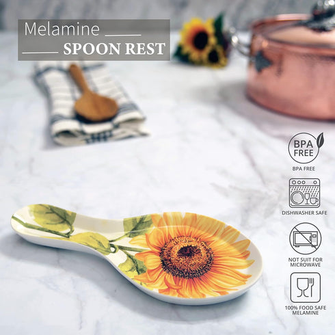 UPware Melamine Spoon Rest (Sunflower) - 9.625 Inch Kitchen Utensil Holder for Counter