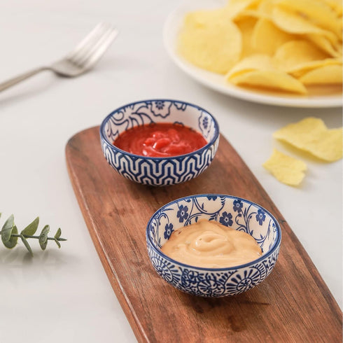 Selamica Ceramic Mini Dipping Bowls Set of 6, 3 inch Soy Sauce Dishes for Side Dishes, Appetizers, Vintage Blue