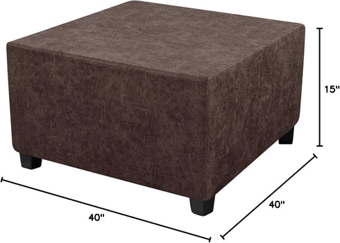 40x40x15inch 1 Leather Looking Ottoman Cover Brown Stretch Footstool Slipcover Piece Washable Removable