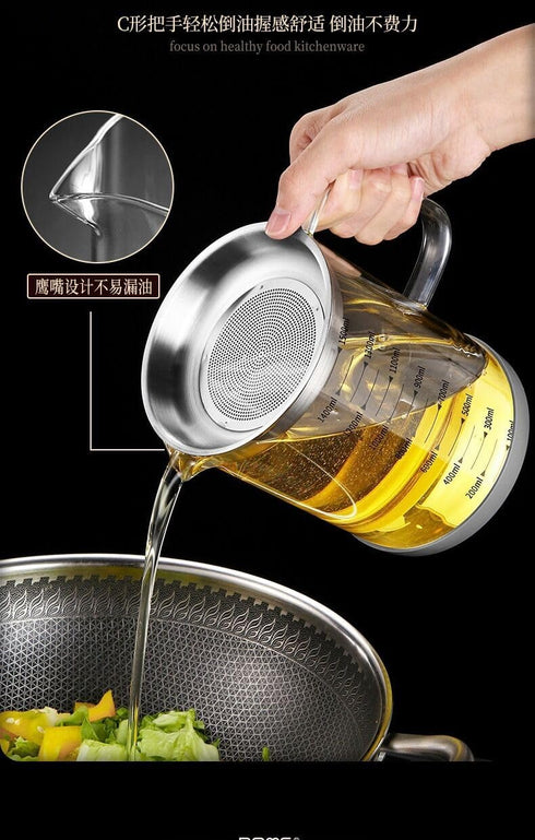 TLIOCAS 53 OZ Large Glass Bacon Grease Container with Strainer - Frying Oil Storage Can with Lid,Bacon Drippings