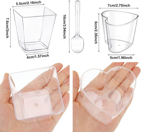 300 Pack 5oz Funtery Mini Dessert Cups with Spoons, Reusable Clear Plastic Yogurt Parfait & Appetizer Shooter Cups