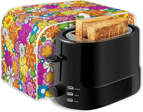 Daisy Print Food Toaster Cover, Multicolor Floral 2 Slice Wide Slot, Anti-dust Small Appliance Cover