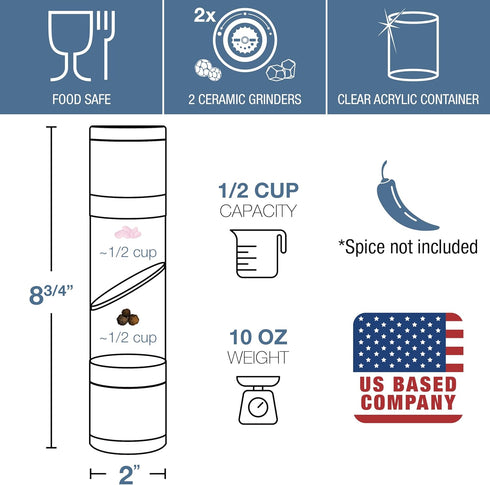 Eparé 2 in 1 Salt and Pepper Grinder Combo - Manual Dual Grinder for Kitchen Use, Stainless Steel