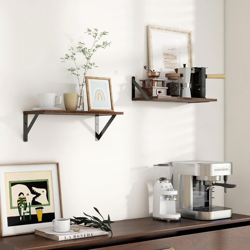 8 Inch Set 2, 16''W 8''D Axeman Floating Shelves for Wall, Deep Brown Wall Shelves of x Rustic Brown Wood Shelves