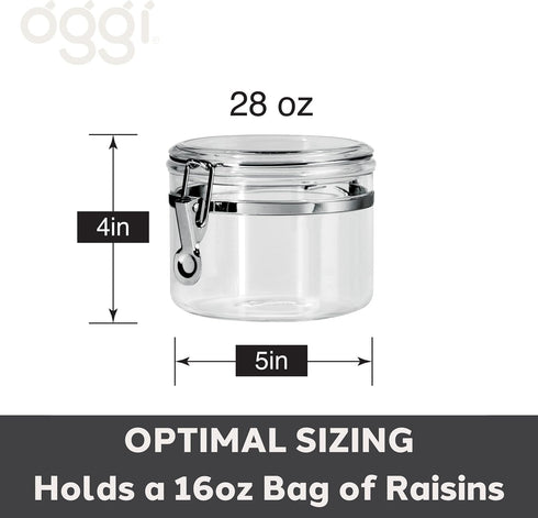 Oggi Clear Canister with Clamp Lid - 28 oz Airtight Food Storage Container for Kitchen & Pantry