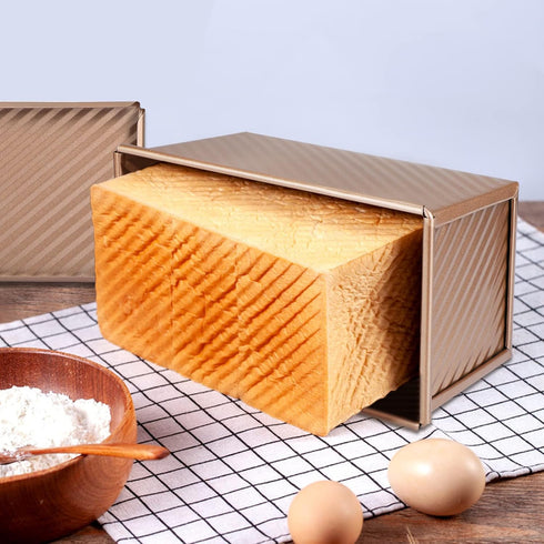 Beasea Carbon Steel Pullman Loaf Pan with Lid, Non-Stick Bakeware for Baking Bread, Gold Toast Box Mold