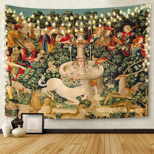 Semtomn Tapestry Artwork Wall Hanging, Unicorn Tapestries, Medieval Hunt, 60x80 Inches Home Decor