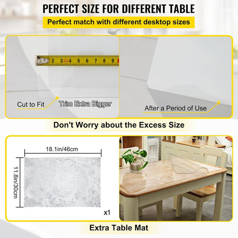 36 60 Inch, 1.5 mm VEVOR Plastic Table Cover x Thick Clear Table Protector, Rectangle Clear Desk Mat, Waterproof & Easy