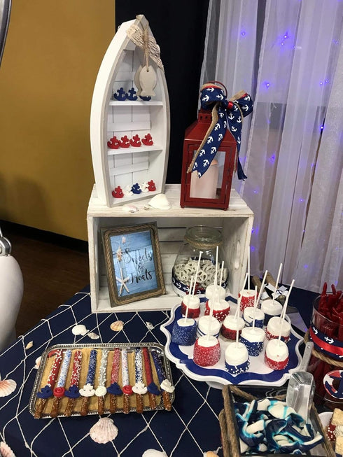 3 Beach Theme Display with Shelves, White Nautical Standing Shelf Decor, Miniature Boat Model, Decorative Boat
