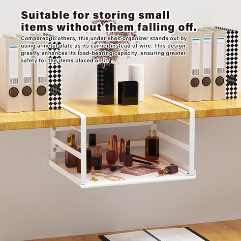 PEKGRIL 2 Pack Under Shelf Basket, Heavy Duty White Hanging Storage Basket for Kitchen, Pantry, Desk, Cabinet