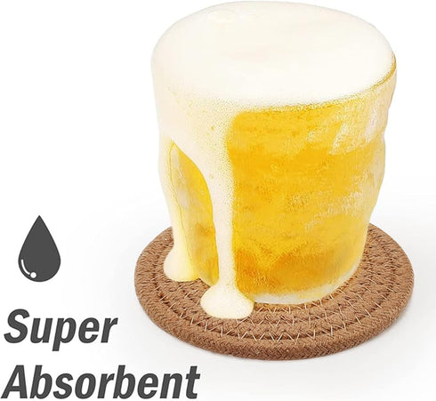 ABenkle Woven Coasters for Drinks - Set of 6, Boho Absorbent Drinking Coaster, 4.3 Inch for Home Decor, Bar Essentials