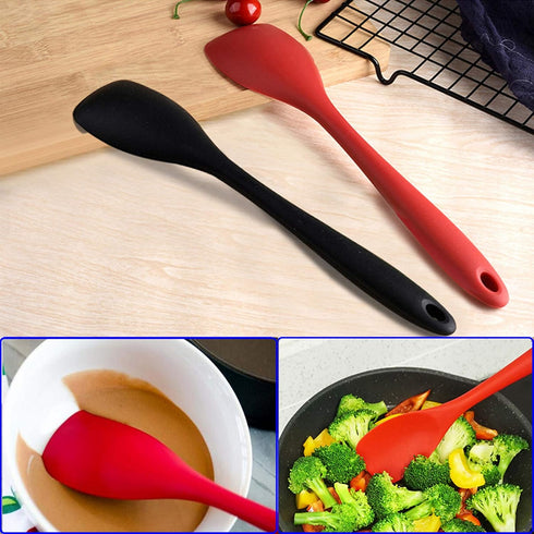 Silicone Spatulas Spoon Set of 2, Non-stick Heat Resistant Scraping Kitchen Baking Bakeware, Red and Black