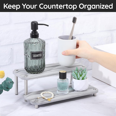 Segbeauty Bathroom Tray Countertop Organizer, 2 Tier of 11 x 4.3in Instant Drying Stone Tray Kitchen Counter Tray, Quick Dry Diatomaceous Tray Water Absorbing Stone Drying Tray for Bathroom Counter by Segbeauty
