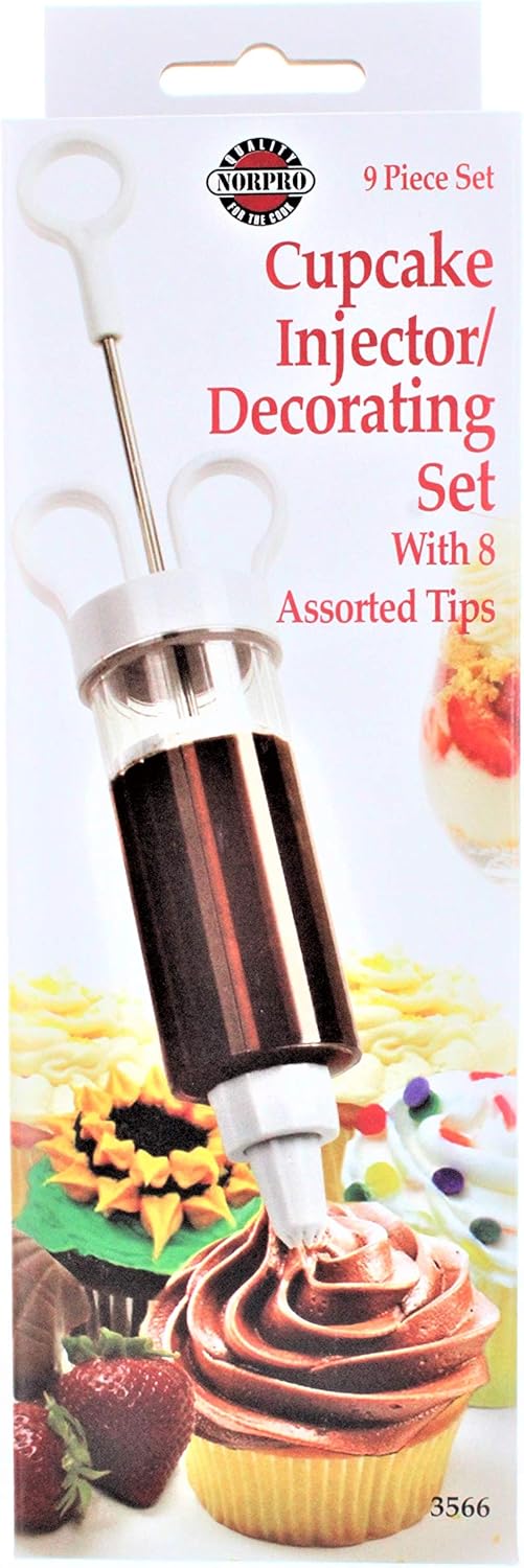 Norpro 9-Piece Cupcake Injector/Decorating Set - Includes 8 Assorted Tips (2-Pack)