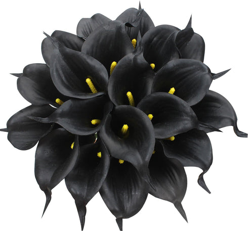Duovlo 20pcs Calla Lily Bridal Wedding Bouquet, Real Touch Artificial Flower Home Party Decor (Black)