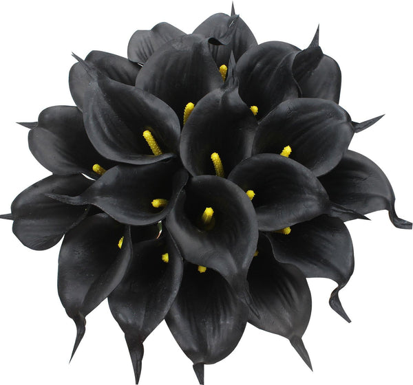Duovlo 20pcs Calla Lily Bridal Wedding Bouquet, Real Touch Artificial Flower Home Party Decor (Black)