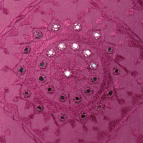 Eyes of India Handmade Boho Throw Pillow Cover with Mirrors, Burgundy, 24" x 24", Decorative Cushion Case for Sofa