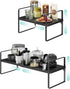 Expandable Cabinet Shelf Organizers, Stackable Metal Shelves Extender for Kitchen Cabinet Countertop Storage, Black (2