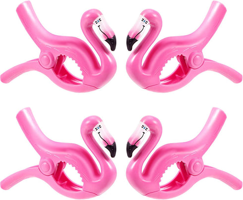 4 Pieces Beach Towel Clips, Jumbo Size Beach Chair Clips, Towel Holder for Cruise, Pool, Patio, Holiday Use (Flamingo