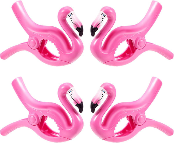 4 Pieces Beach Towel Clips, Jumbo Size Beach Chair Clips, Towel Holder for Cruise, Pool, Patio, Holiday Use (Flamingo