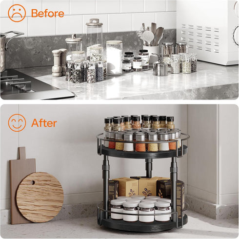 2-Tier Countertop BB05TL01 HOOBRO Lazy Susan Organizer Spice Rack, Height Adjustable Rotating Lazy Turntable Spice