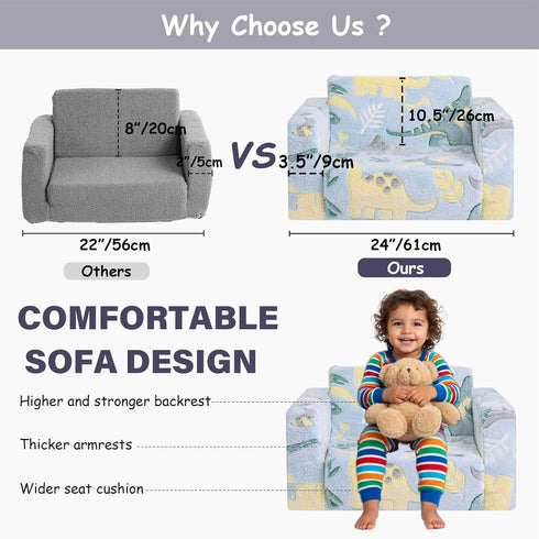2-in-1 Tiita Kids Sofa, Kid Sofa, Convertible Children Couch to Lounger, Flip Out Kids Chair, Glow in The Dark Toddler