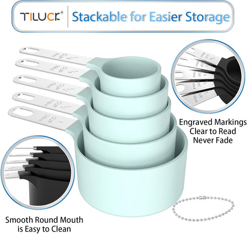 TILUCK Measuring Cups & Spoons Set, Stackable Cups and Spoons with Stainless Steel Handle, Kitchen Gadgets