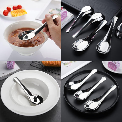 Set of 6 Stainless Steel Soup Spoons, Mirror Polished Chinese Dinner Spoons for Bouillon, Dessert, and Cereal
