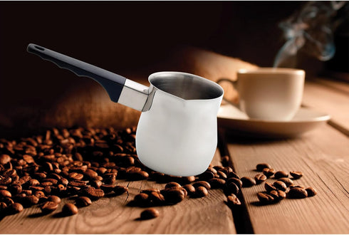 Fino Stainless Steel Turkish Coffee Pot - Professional 18/8 Warmer for Stovetop Beverages, 12-Ounce