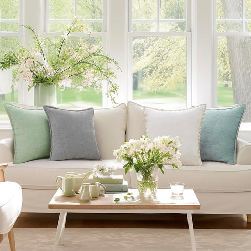 decorUhome Chenille Soft Throw Pillow Covers - 16x16 Set of 2, Farmhouse Velvet Decorative Covers, Aqua Haze