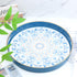 13 Round Blue Decorative Tray for Coffee Table, Ottoman, Plastic Serving Platter Tray with Handles for Entertaining