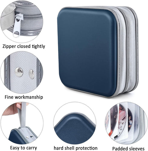 CD Case, DVDs Wallet Holder, CD/DVD Case Wallet 40 Discs Heavy Duty Bag Binder Storage Booklet Album (Dark Blue) by Bivisen