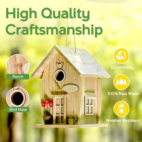 NESTO Wooden DIY Bird House Kit for Adults to Build, Outdoor Woodworking Crafts Freestyle Painting, Hanging Birdhouse