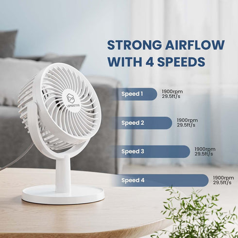 4 Speeds Strong Desk Fan with Elegant Apperance, Personal Portable Mini USB Fan, Quiet, 310 Degree Rotation, Detachable, Easy to Clean, Lightweight, 4 inch, for Bedroom, Desk, Home B08QTX4K7L by Shinebella
