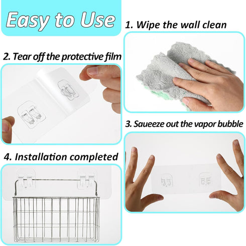 cobee 8 Rack(4 Set) Pcs Shower Caddy Adhesive Replacement, Shower Adhesive Hooks Wall Hooks, Transparent Strong