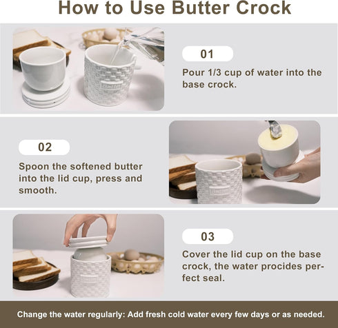BAENOSE Counter,Ceramic Countertop, Ceramic Butter Crock, French Butter Dish for Spreadable Soft Butter,Butter Keeper