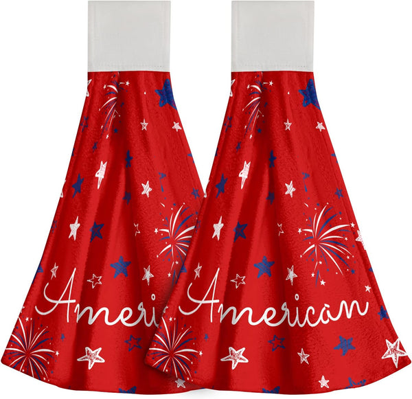 Mweet American Patriotic Kitchen Hand Towels with Hanging Loop - 4Th of July