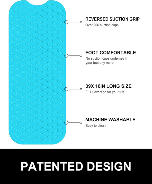 39x16 inch OTHWAY No Suction Cup Bath Mat: Extra Long BathmatPerfect for Refinished or Ordinary Bath TubsMade of Nature