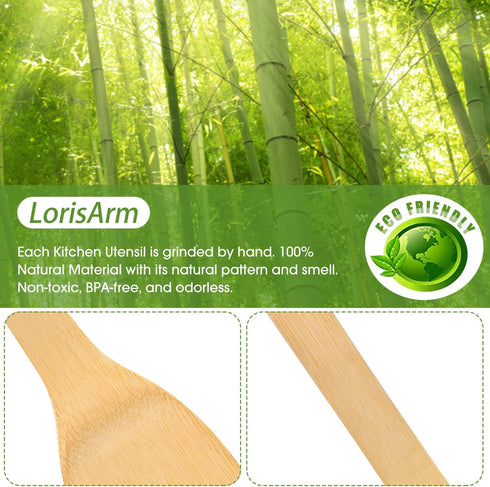 6-Piece 12 Wooden Spoons Spatulas Set, Nonstick Bamboo Kitchen Utensil Set